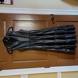 Fate- Black faux leather dress with ruffled neckline & tiers Small